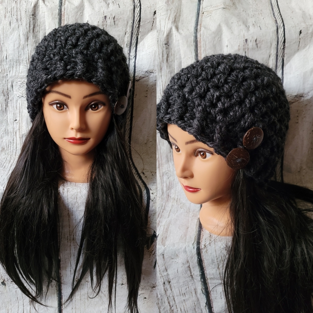 Women's Crochet Gray Wool winter hat - Picture 1 of 14